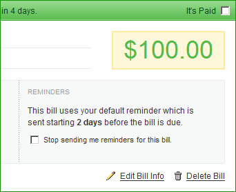 Bill Reminder Settings