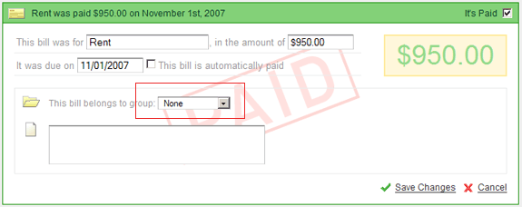 Editing Paid Bills Screen