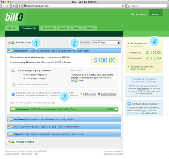 The Schedules Page Screenshot